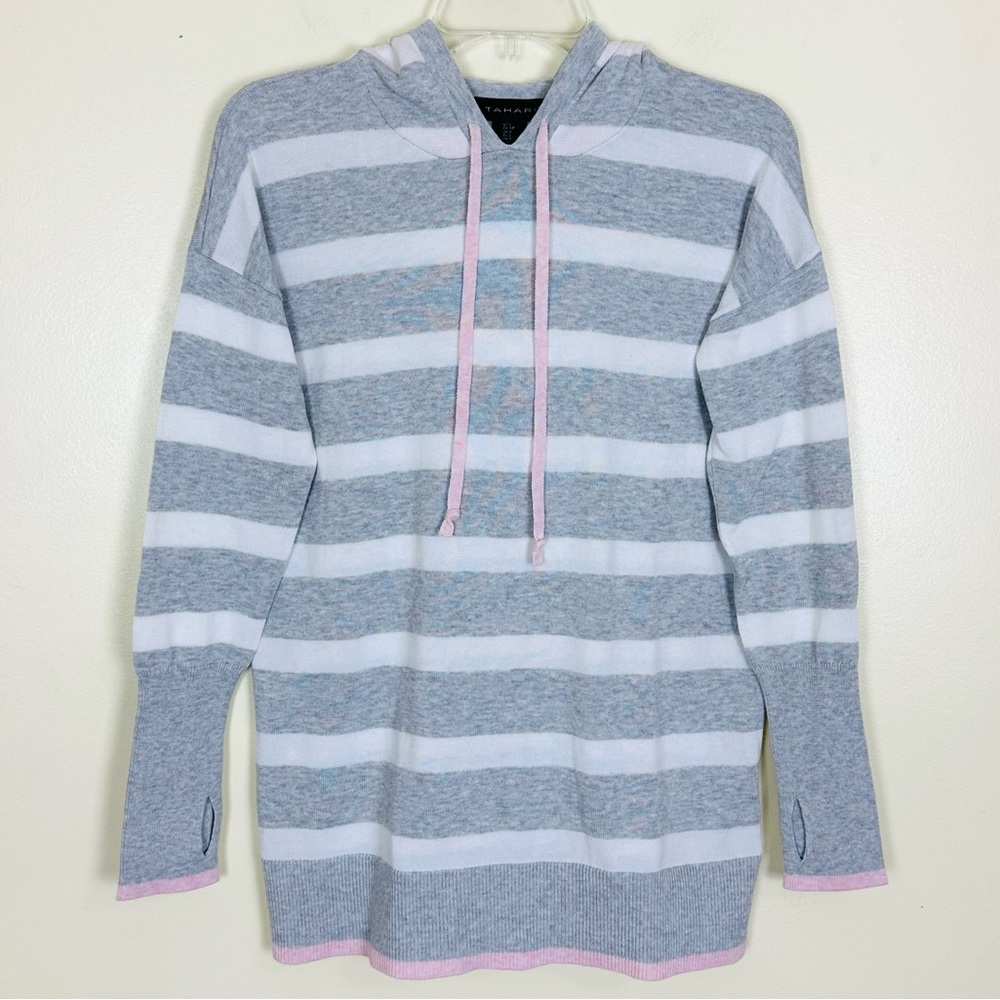 TAHARI Women’s Fine Knit Pastel Tunic Casual Hoodie Sweater, Size S
